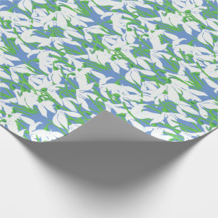 Papel De Regalo Colirio blanco sobre el patrón floral azul en polv