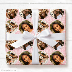 Papel De Regalo Collage de 4 Fotos Círculo Corazón Rosa Moderno