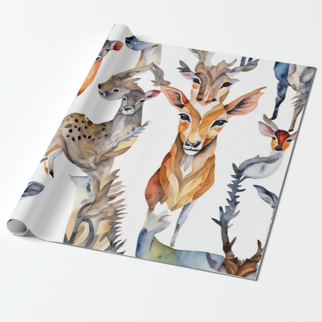 Papel De Regalo Collage de acuarela de bosque encantado (Desenrollado)