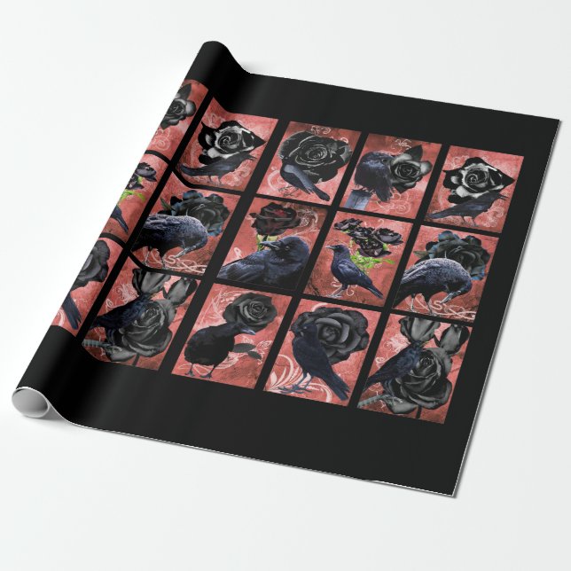 Papel De Regalo Collage de arte gótico de los rosas negros (Desenrollado)