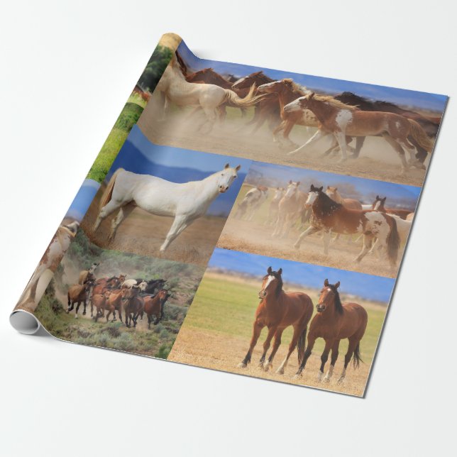 Papel De Regalo Collage de caballos (Desenrollado)