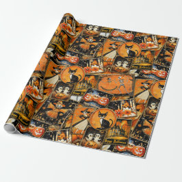 Papel De Regalo Collage de diversiones Retro Vintage Halloween