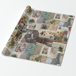Papel De Regalo Collage de efímera navideña antigua decoupage