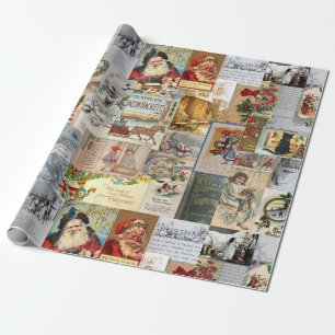 Papel De Regalo Collage de efímeras navideñas antiguas decoupage