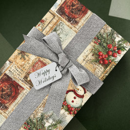 Papel De Regalo Collage de Ephemera de Navidad Vintage