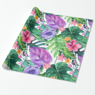Papel De Regalo Collage de flores y hojas tropicales exuberantes y