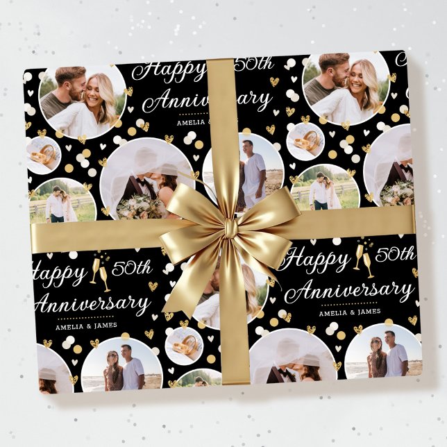 Papel De Regalo Collage de fotos Aniversario boda Elegant Ecru (Subido por el creador)