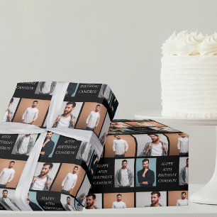 Papel De Regalo Collage de fotos Black Happy Birthday 4