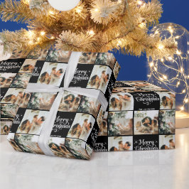 Papel De Regalo Collage de fotos Black Retro Merry Christmas Famil