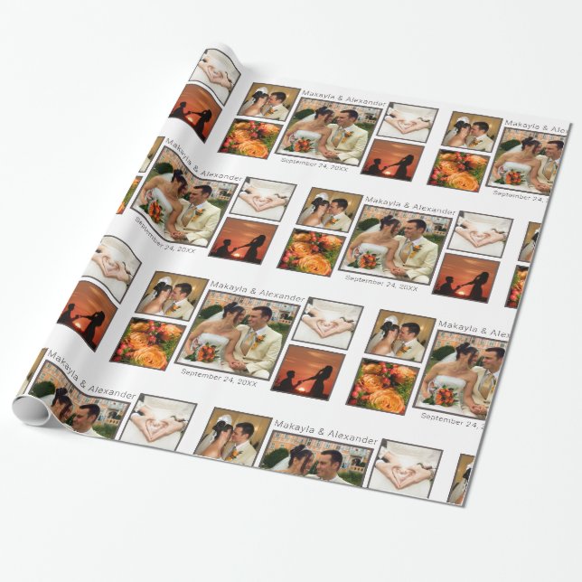 Papel De Regalo Collage de fotos Boda personalizado (Desenrollado)
