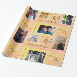 Papel De Regalo Collage de fotos Boda personalizado con texto pers