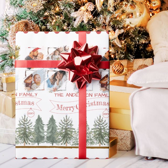 Papel De Regalo Collage de fotos Botánico clásico Feliz Navidad (Subido por el creador)