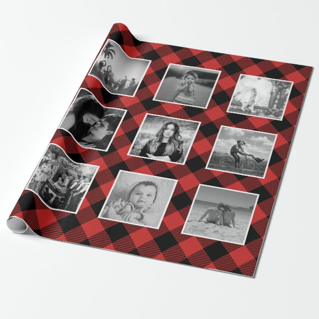 Papel De Regalo Collage de fotos Buffalo Plaid Lumberjack Rojo (Desenrollado)
