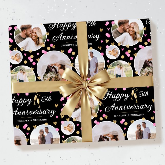 Papel De Regalo Collage de fotos de Aniversario boda Elegante Rosa (Subido por el creador)