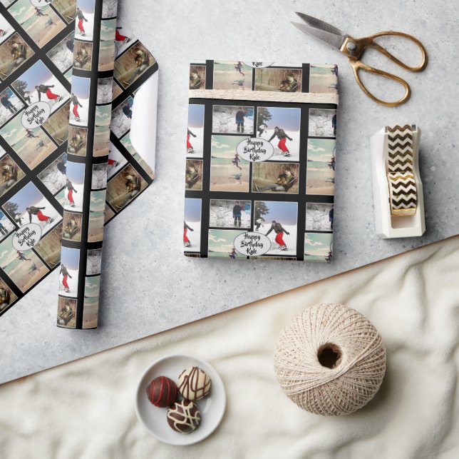 Papel De Regalo Collage de fotos de cumpleaños personalizado para  (Artesanía)
