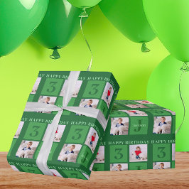 Papel De Regalo Collage de fotos de Cumpleaños Verde Personalizado