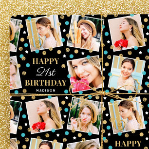 Papel De Regalo Collage de fotos de nombre personalizado de Confet