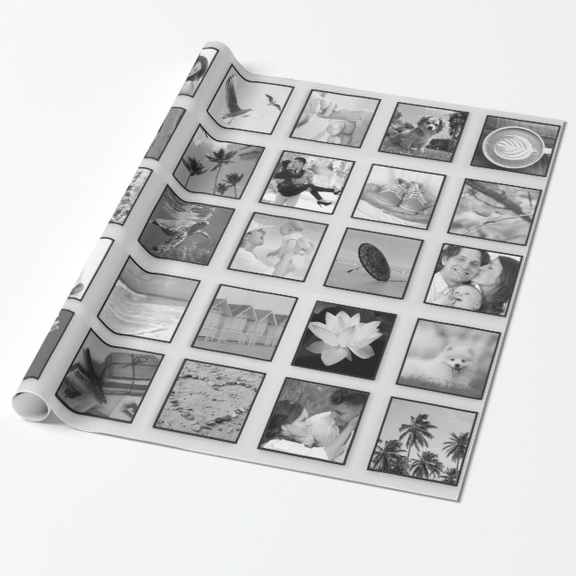 Papel De Regalo Collage de fotos de Personalizado filtrado en blan (Desenrollado)