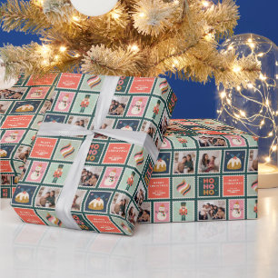 Papel De Regalo Collage de fotos de sellos de Navidad retro