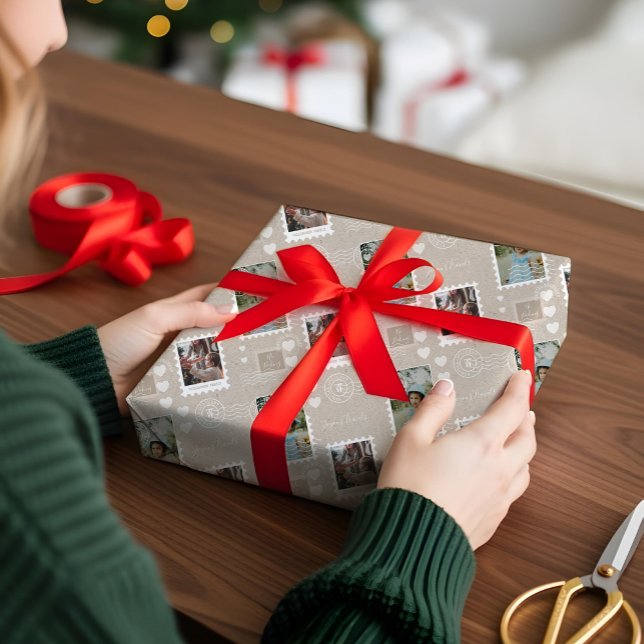 Papel De Regalo Collage de fotos de sellos postales de entrega esp (Fun Special Delivery Postage Stamps Photo Collage Wrapping Paper)