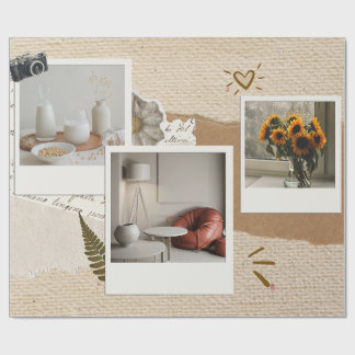 Papel De Regalo Collage de Fotos Minimalista Hogar Beige Marrón Do
