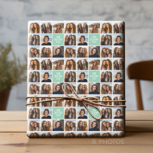 Papel De Regalo Collage de Fotos Monograma Personalizado Verde Men