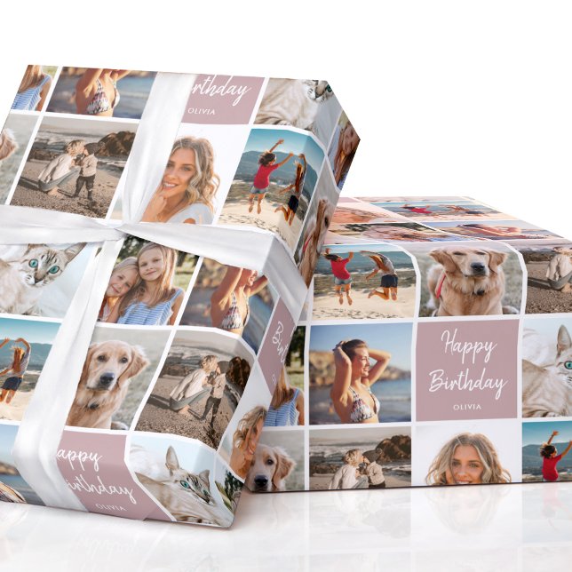 Papel De Regalo Collage de fotos personalizado Cumpleaños Moderno  (Subido por el creador)