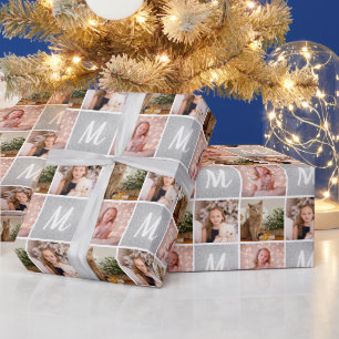 Papel De Regalo Collage de fotos personalizado Monograma Navidades