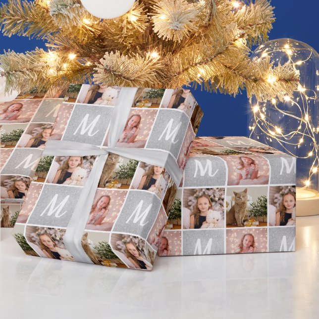 Papel De Regalo Collage de fotos personalizado Monograma Navidades (Vacaciones)