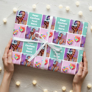 Papel De Regalo Collage de Fotos Personalizado Patrón Verde Modern