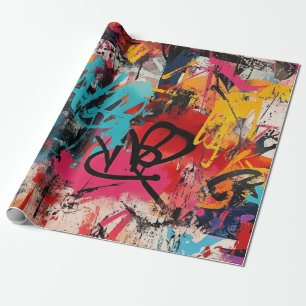 Papel De Regalo Collage de grafiti urbano con colores atrevidos Pi