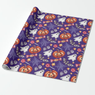 Papel De Regalo Collage de Halloween muy espeluznante morado