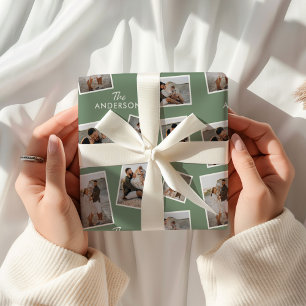 Papel De Regalo Collage de la familia moderna Sage Green Multi Pho