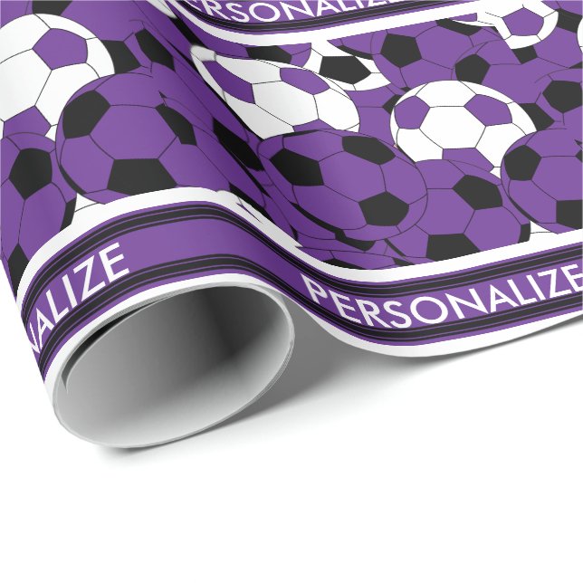 Papel De Regalo Collage de la pelota de fútbol púrpura profunda (Esquina del rollo)