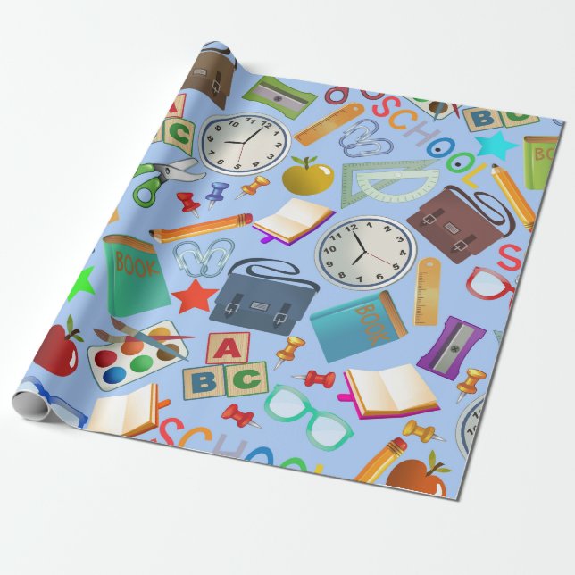 Papel De Regalo Collage de las fuentes de escuela (Desenrollado)