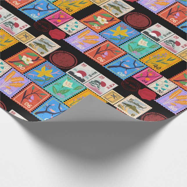 Papel De Regalo Collage de sellos al azar de la obra maestra falsa (Esquina)