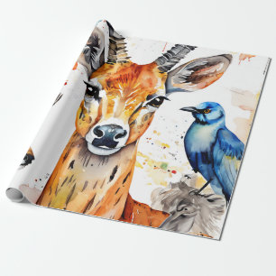 Papel De Regalo Collage de Serene Wildlife Watercolor