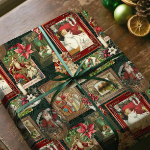 Papel De Regalo Collage de tarjeta de Navidad victoriana vintage c