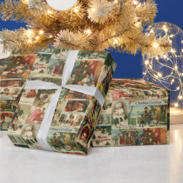 Papel De Regalo Collage de tarjetas de Navidad retro vintage