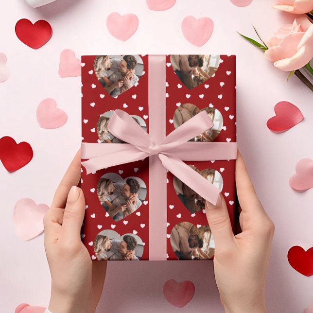Papel De Regalo Collage de Valentines Photo Hearts | Personalizado (Subido por el creador)
