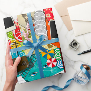 Papel De Regalo Collage de viajes con lugares emblemáticos de vaca