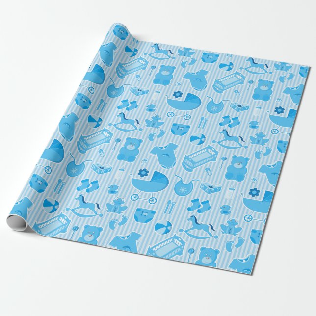 Papel De Regalo Collage del azul del bebé (Desenrollado)
