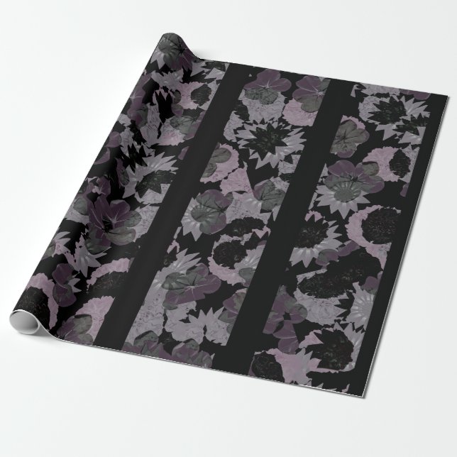 Papel De Regalo Collage floral rústico con estampado de rayas (Desenrollado)