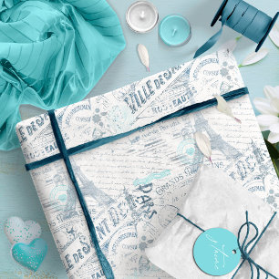 Papel De Regalo Collage francés antiguo Romance Blue ID226