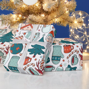 Papel De Regalo Collage Navideño Alegre, Árboles de Navidad, Miton