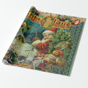 Papel De Regalo Collage Navideño de Papá Noel Victoriano Antiguo