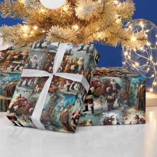 Papel De Regalo Collage navideño vintage | Regalo de vacaciones re