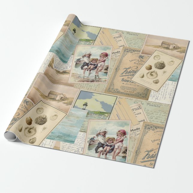 Papel De Regalo Collage playero de postal (Desenrollado)