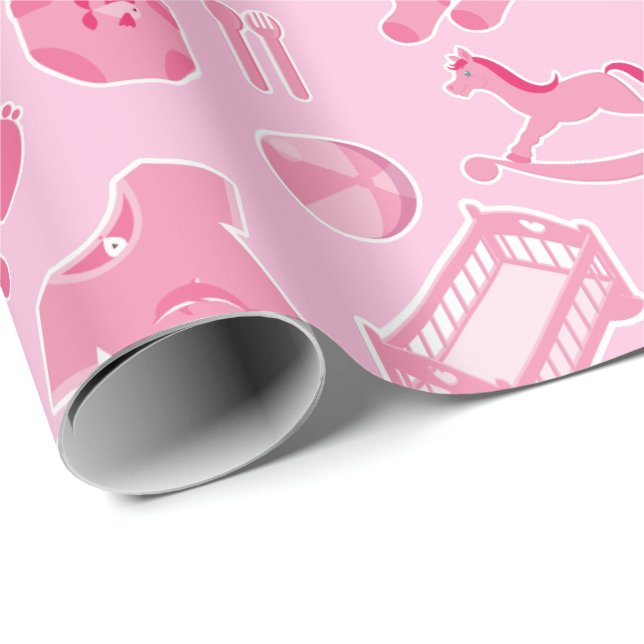 Papel De Regalo Collage rosado de la niña (Esquina del rollo)