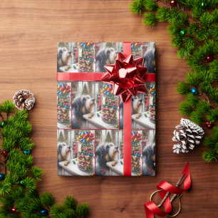 Papel De Regalo Collie con barba con Navidades